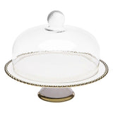 Ceramic Cake Stand with Glass Dome Lid Wedding Cake Display Cheese Platter Cupcake Server Dessert Plate