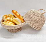 Wicker Serving Tray with Lid Round Woven Bread Basket for Fruit Snacks Food Storage Organizer Sourdough Bread and Pastries Basket for Kitchen Holiday