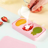 3 Grids Silicone Ice Cream Mold Thickened Food Grade Home Made 3 Hole Cartoon Ice Cream Mold Box Silicone Mold Fruit Shape