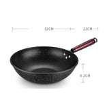 30/32/34cm Non-stick Iron Cooking Pots Pans Cookware Flat Bottom Wok with Wood Handle Kitchen Cooking Pot for Gas Induction