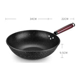 30/32/34cm Non-stick Iron Cooking Pots Pans Cookware Flat Bottom Wok with Wood Handle Kitchen Cooking Pot for Gas Induction