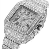 PINTIME Women Watches Iced Out Diamond Quartz Wristwatch Waterproof Square Case Luxury Dial Metal Strap Calendar Hip Hop Relogio