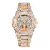 PINTIME Luxury Men's Watches Waterproof 30M Fashion Quartz Wristwatch Iced Out Diamond Case Bling Business Stainless Steel Reloj