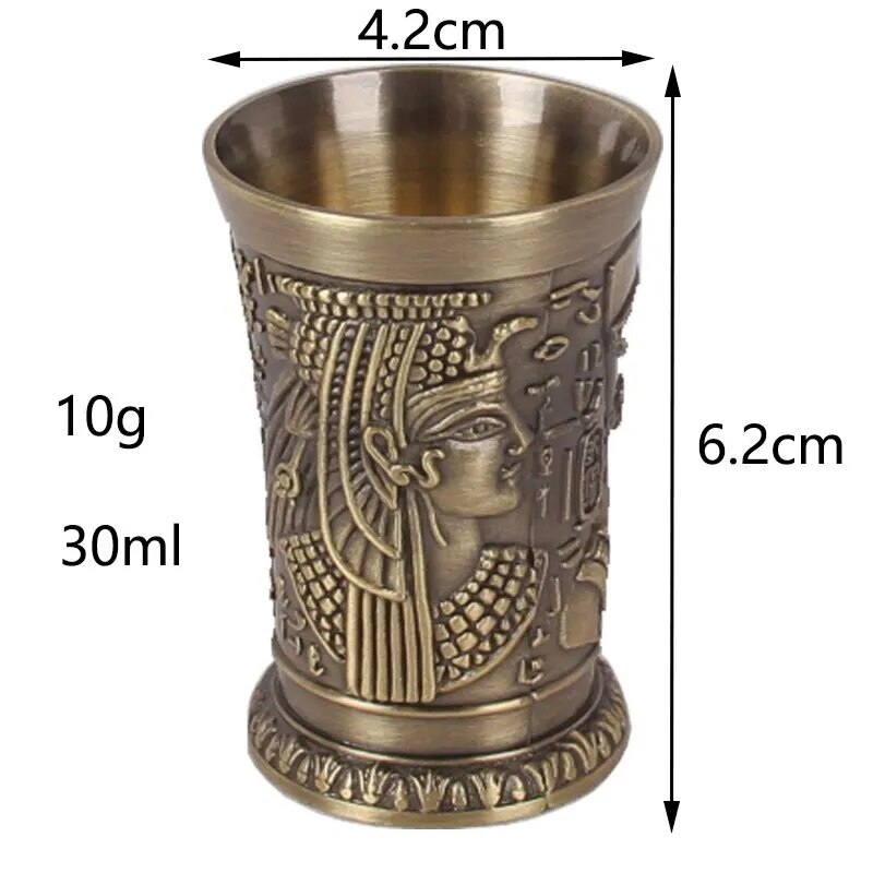 30ML Shot Glass Metal Vintage Egyptian Chalice Creative Wine Shot Glasses Personalized Sip Glass Used for Tequila Vodka Cocktail