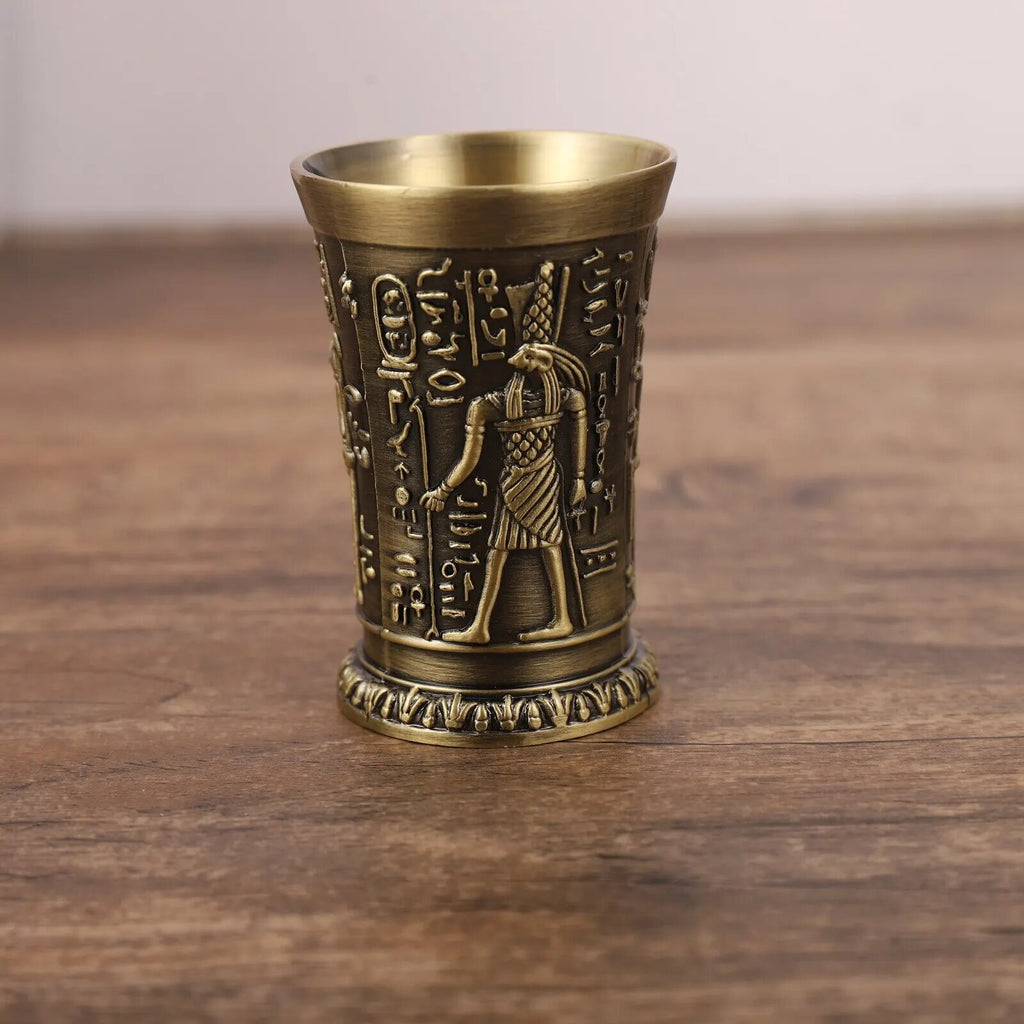 30ML Shot Glass Metal Vintage Egyptian Chalice Creative Wine Shot Glasses Personalized Sip Glass Used for Tequila Vodka Cocktail