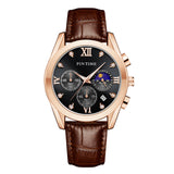 PINTIME Man Watch Waterproof 3Bar Casual Quartz Wristwatch Stainless Steel Strap Moon Phase Dial Work Chrono Function Clock Gift
