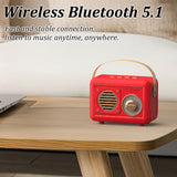 Retro Radio Portable FM Receiver Vintage Bluetooth Speaker Subwoofer TF/USB/Headphones Player Rechargeable Radios for Gift