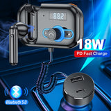 PD18W Fast Charger Car MP3 Player Bluetooth Headset FM Modulator Transmitter Wireless FM Radio Hands-free Car Kit