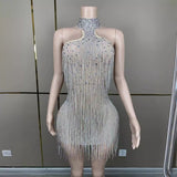Fashionable Sexy Hanging Neck Short Skirt with Tassels, Slim Fit, and Elegant Dress