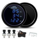 2" 52mm Digital LCD Three Pressure Gauge + Electrical Sensors 1/8NPT PSI Suspension Air Ride for Car Truck 12V