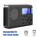 Portable Radio FM/AM/SW/TV Full Band Radio with Timing Alarm Clock Dual Channel Headphone Output MP3 Player Receiver