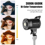 Andoer LM135Bi 135W Studio LED Video 3000K-5600K Dimmable Continuous Light Bowens Mount for Product Portrait Photography