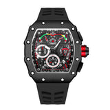 PINTIME Promotion Sale Men Fashion Sport Watch Chronograph Function Stopwatch Red Rubber Strap Auto Date Male Luxury Wristwatch