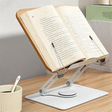 360°Rotating Base Holder for Reading Hands Free Foldable Book Display with Paper Clips Wood Panel Stand