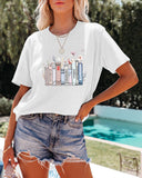 Summer New Book Flower T-shirt Cute Fashion Round Neck Pullover