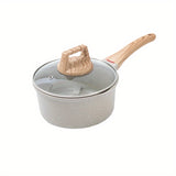 1pc  Medical Stone Saucepan, With Wooden Handle, Non-stick Pot, Small Milk Pot, Baby Food Pot, For Home Kitchen Restaurant,