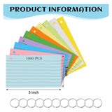 1000 PCS 3X5 Inches Colored Flash With Ring, Punched ed Flashcards Ruled Index Cards Notecards Set Kit