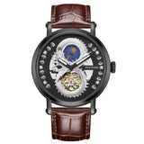 PINTIME Men's Watches Luxury Leather Strap Automatic Mechanical WristWatches 3D Dragon Emboss Business Waterproof Reloj Hombre