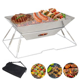 Stainless Steel Fire Pit Folding Wood Burning Stove with Carrying Bag for Garden Outdoor Cooking Barbecue Camping Picnic