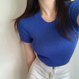 Fashion Short-sleeved Knitted Top For Women