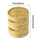 Set, Bamboo Steamer Basket (10.16cm To 20.32cm), 2 Tiers Traditional Dumpling Steamer Basket With Lid, Durable Dim Sum Steamer ,For Cooking Vegetables, Bao, Buns, Fish, Meat, Kitchen Utensils, Kitchen Gadgets, Kitchen Accessories, Home Kitchen Items