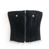 Spring Women's Tight Zipper Raw Edge Denim Top