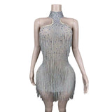Fashionable Sexy Hanging Neck Short Skirt with Tassels, Slim Fit, and Elegant Dress