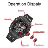 PINTIME Men's Watches Hollow Punk Sport Waterproof Fashion Quartz Wristwatches Silicone Strap Steel Case Relogio Masculino Reloj