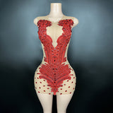 Temperament Mesh Perspective Fashion Sexy Short Skirt Sleeveless Wrapped Hip Stage Host Evening Dress