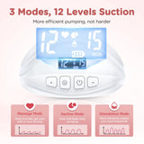 Electric Breast Pumps, Hands 12 Levels & 3 Modes Wearable Breastpump Leak-Proof BPA Free Painless Low Noise Breastfeeding