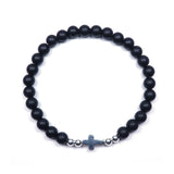 925 Sterling Silver Cross Natural Frosted Agate Versatile Minimal Bracelet