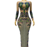 2023 Hot Selling New with Peacock Pattern, Famous Ethnic Style, Luxury and Small Crowd Long sleeved Party Evening Dress