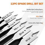 13x Spade Drill Sets,Alloy Steel Paddle Bit with Quick Change Shank, Flat Wood Hole Cutter 1/4inch to 1-1/2inch