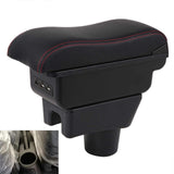 Double Layer Armrest Box for Mitsubishi Mirage 2014 Car Interior Storage Center Console with 3 USB Port (Black with Red Thread)