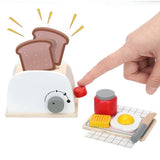 Wooden -Up Toaster Toy Kitchen Accessories Play Food Bread, Butter, Poached Egg Cutting Pretend Toys For Kid Easy To Use