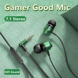 3.5mm Type C Earbuds For Phone Computer Mic Headphones Magnetic Gamer Wired Gaming Green Metal HiFi Bass Stereo Earphones
