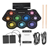 Electronic Hand Roll Drum Set 9 Pads Built-in Stereo Speaker with Drumsticks Foot Pedal Holiday Birthday Gift
