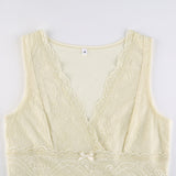 Women's Fashion Solid Color Broadband Lace Bow Vest