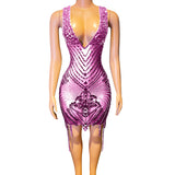 2024 Summer New Fashion Deep V Sexy Sleeveless Mesh Perspective Temperament Wrapped Hip Evening Dress