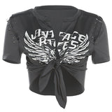 Women's Letter Digital Printed Low-cut Lace-up T-shirt
