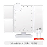 Foldable Makeup Light 3 Folding 1X 2X 3X Desktop Vanity Mirror Dimmable Rotatable With Touch Switch LED Mirrors
