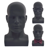 Male Mannequin Professional Manikin Head for Wigs Hats Headphone Display Stand (Matte Black)