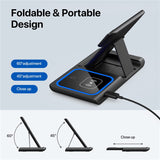 15W Wireless Charger Stand for IPhone 14 13 12 11 Apple Watch Airpods Pro IWatch 8 7 3 In 1 Fast Charging Dock Station Foldable