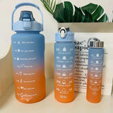 Sports threepiece gradient color frosted bouncing large capacity sports water bottle set cups