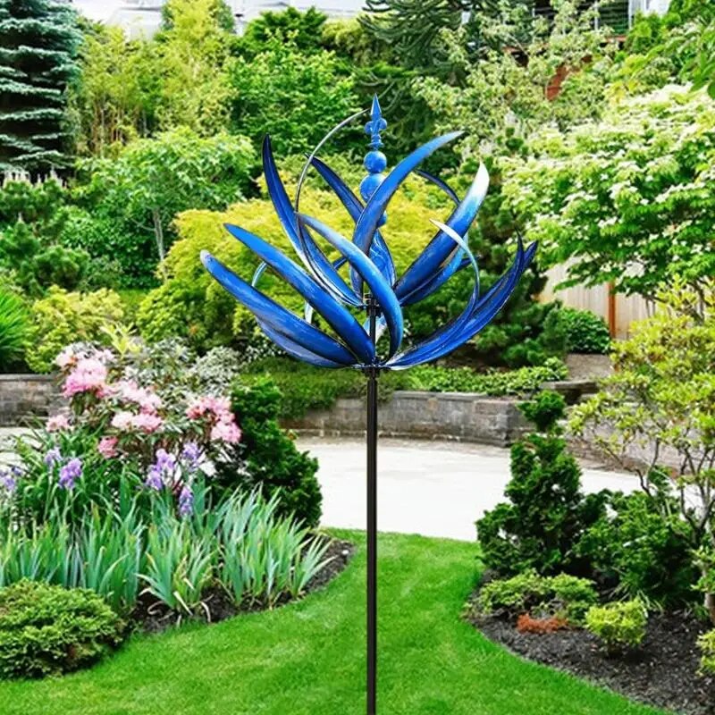 3D Wind Spinner Dynamic 3D Lotus Windmill Beautiful Lotus Design Outdoor Decorative Accessory For Balconies Porches Patios
