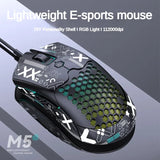 M5 Honeycomb Lightweight USB Wired Ergonomic RGB PAW3325 Chip 800-12000DPI E-sports Game Mouse for PC Laptop Tablet