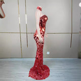 Luxury long with red temperament, chest wrapped backless, sexy waist cinched and slimming sequin evening dress