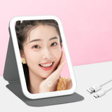 PU Leather Vanity Mirror 3 Colors Light Modes Travel Makeup Mirror  360°Rotation Lighted Cosmetic Mirror with Adjustable Stand
