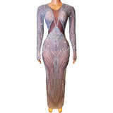 2024 internet celebrity new evening dress party adult gift sexy deep V hollow out perspective full diamond niche luxury