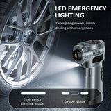 Tire Inflator Portable 4-in-1 - Cordless Electric Pump, Jump Starter, Air Compressor with Emergency Light for Car.